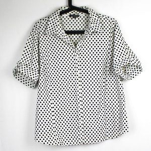 Polka Dot White and Black Button Up Blouse Top XL